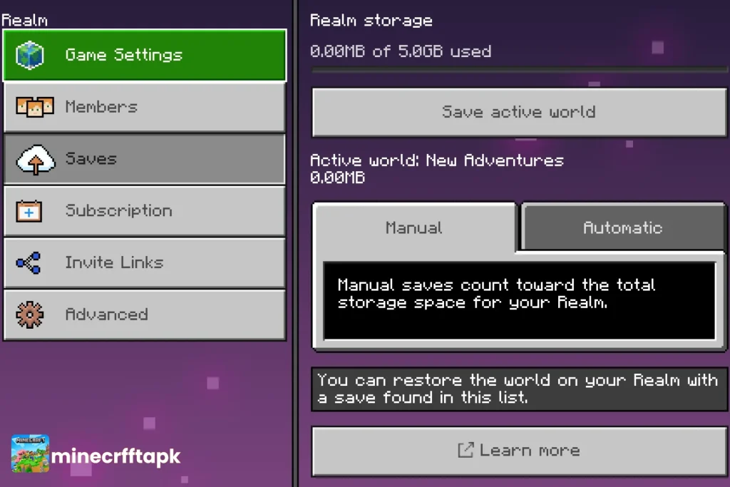 World Auto Saved in realms